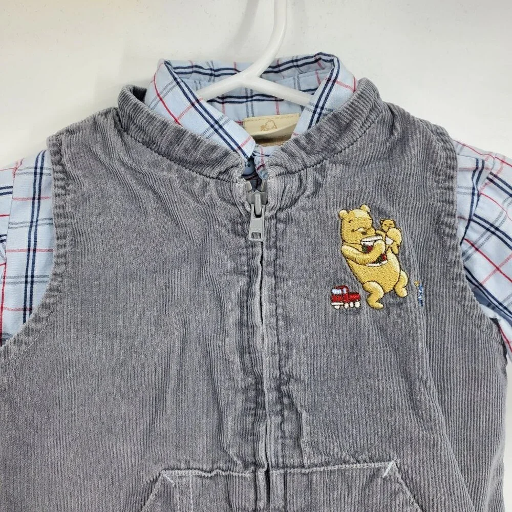 Disney Classic Pooh Plaid Button Down Shirt and Corduroy Vest‎ Size 9 Month